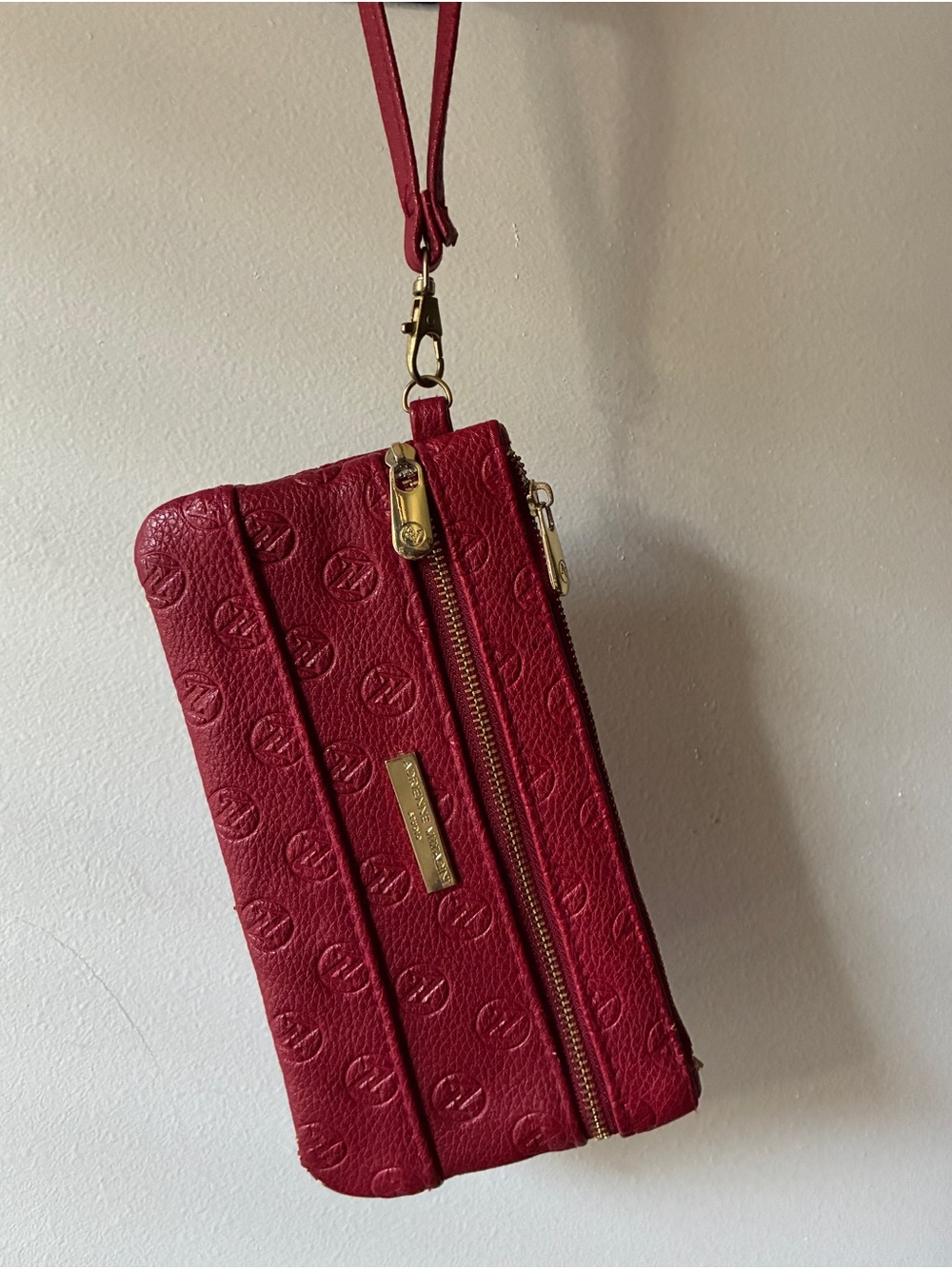 Adrienne Vittadini Red Embossed Wristlet Clutch with Gold Hardware